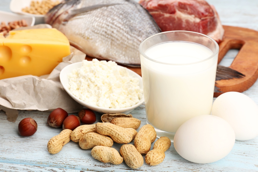 Food high in protein on table, close-up