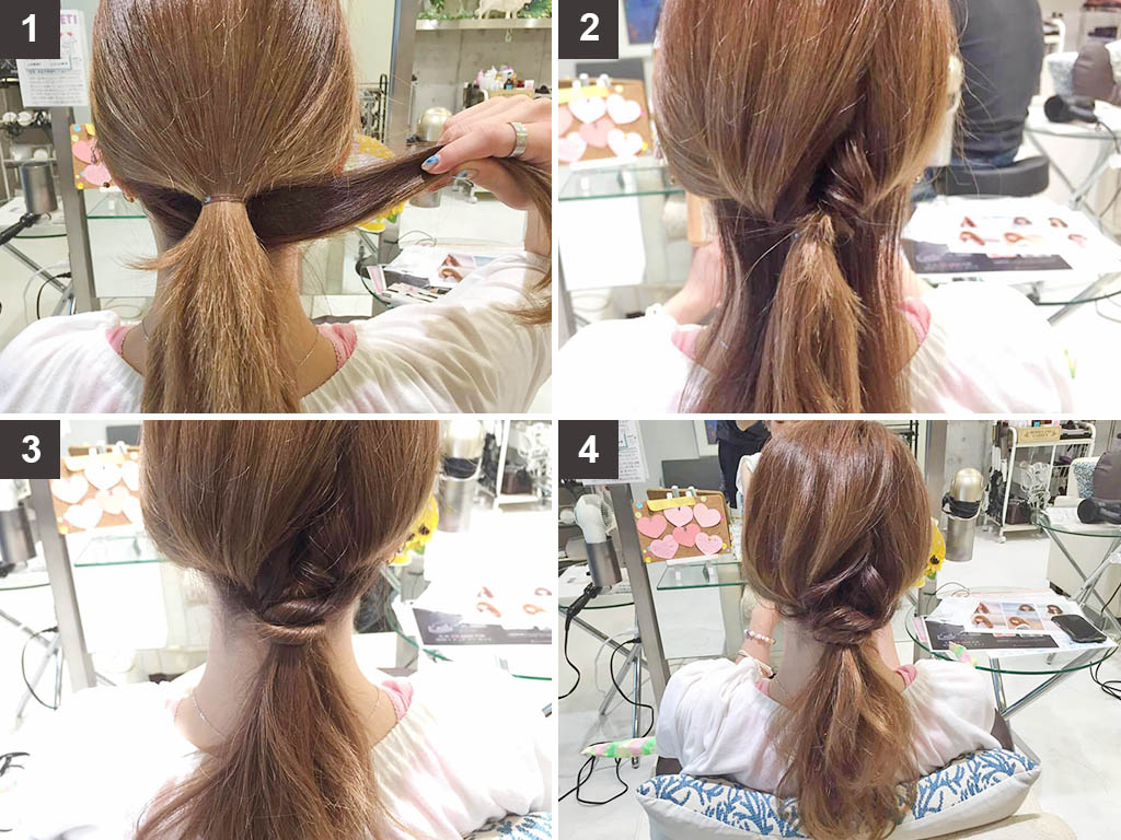 ポニーテール×逆リンパのヘアアレンジ