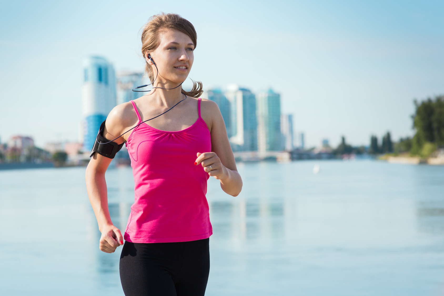woman running in the city