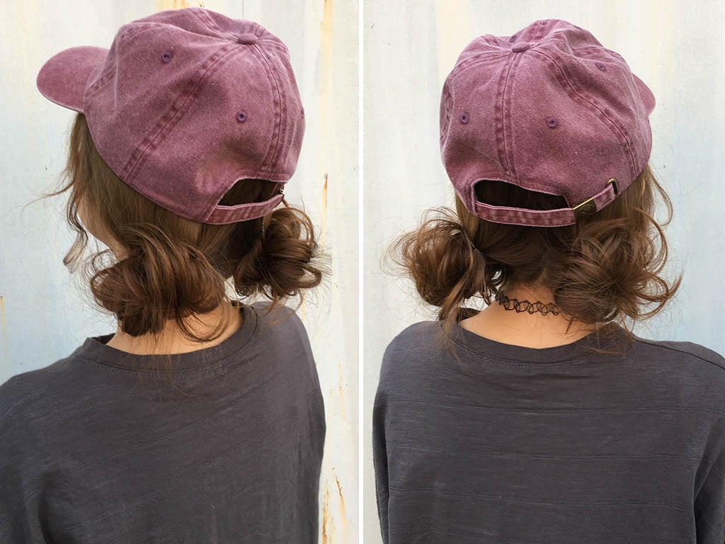 低めのお団子なのでキャップをかぶっても大丈夫！