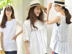 白レースブラウスもコットン素材でナチュラルに可愛い！