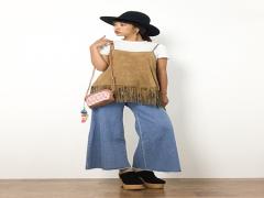 ハット/トップス/ボトム..茶色のスエードアイテムで先取り秋コーデ