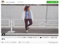 冬のデニムジャケットはニットカーデとレイヤード【今日の私服／宮城舞】