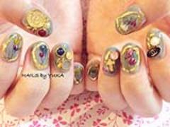 秋冬向けドライフラワーのアンティークネイル＆天然石ネイル