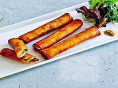 ごま油の風味が食欲をそそるエビとブロッコリーの春巻き