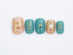 淡ピンク×ブルーの上品デザイン 【esNAIL】