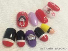 和柄とゆるキャラの組み合わせがかわいい！歌舞伎イメージネイル