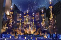 カレッタ汐留「美女と野獣」がテーマのクリスマスイルミ　“ベルイエロー”の光に包まれ