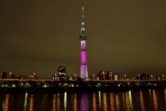 東京スカイツリーが一夜限定でピンク色に　特別ライティングで輝き放つ