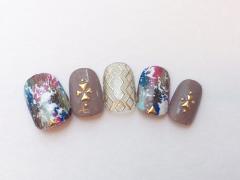 ボルドー×カーキ×モーヴの秋クラッシュネイル【365日ネイル】 |