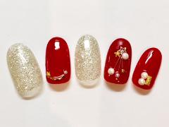 王道レッド×粉雪ラメのクリスマスネイル【365日ネイル】 |