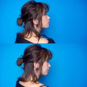 ボブのお団子ハーフアップで休日ヘアアレンジもラフでオシャレに！