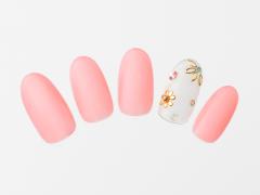 【365日ネイル】ピンク×花柄を涼やかに大人っぽく！すっきりとした印象の花柄ピンクネイル