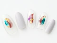 【365日ネイル】秋色フェザー風アート×ライトグレーの軽やかこなれネイル |