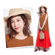 【ユニクロ・GUコーデ×似合うヘアアレンジ】ビーチリゾートでは、大人リッチ配色コーデに