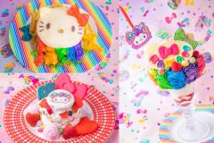 「ハローキティ」×「KAWAII MONSTER CAFE HARAJUKU」、レインボー色バーガー＆パフェ登場　完全予